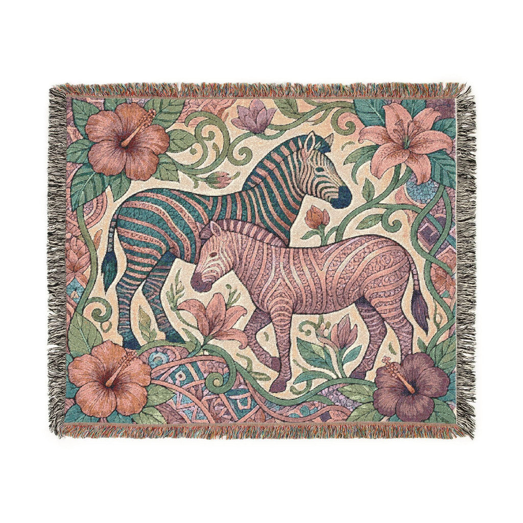 Zebra Floral Tapestry Woven Blanket | Horse Striped Animal Throw