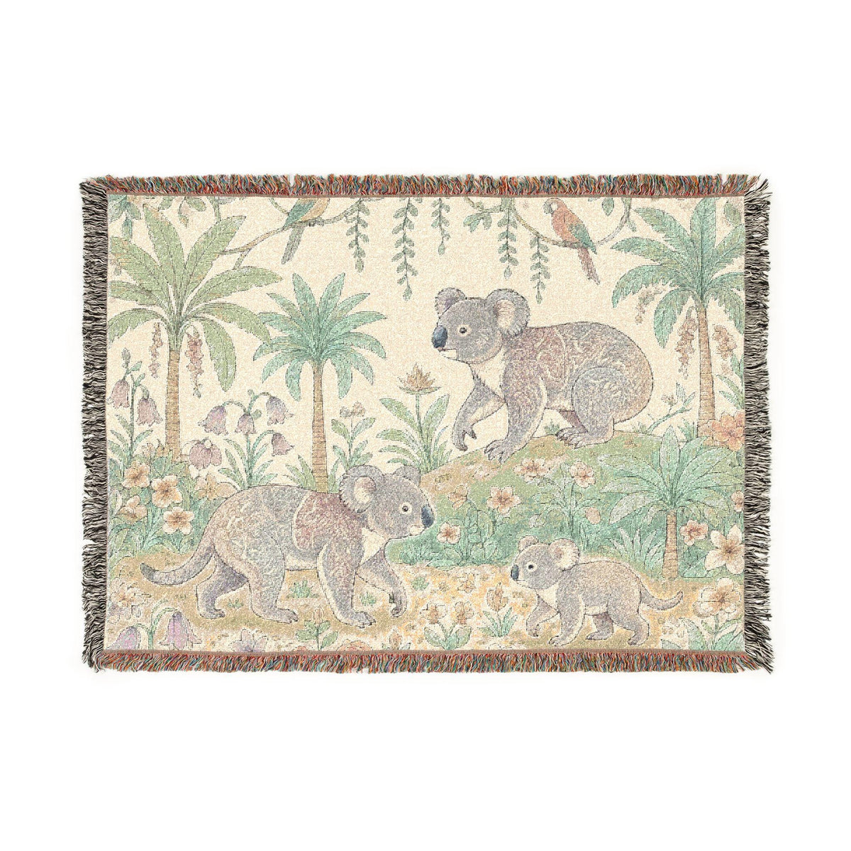 Koala Jungle Woven Blanket | Reversible Palm Tree Animal Throw