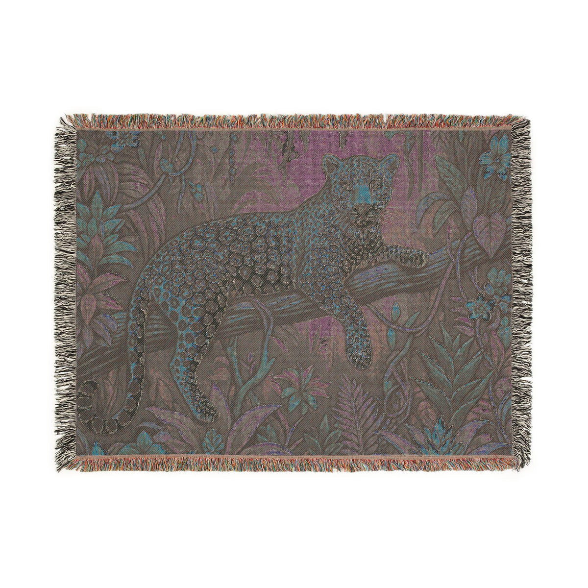 Leopard in Tropical Jungle Woven Blanket | Tapestry Throw with Fringe
