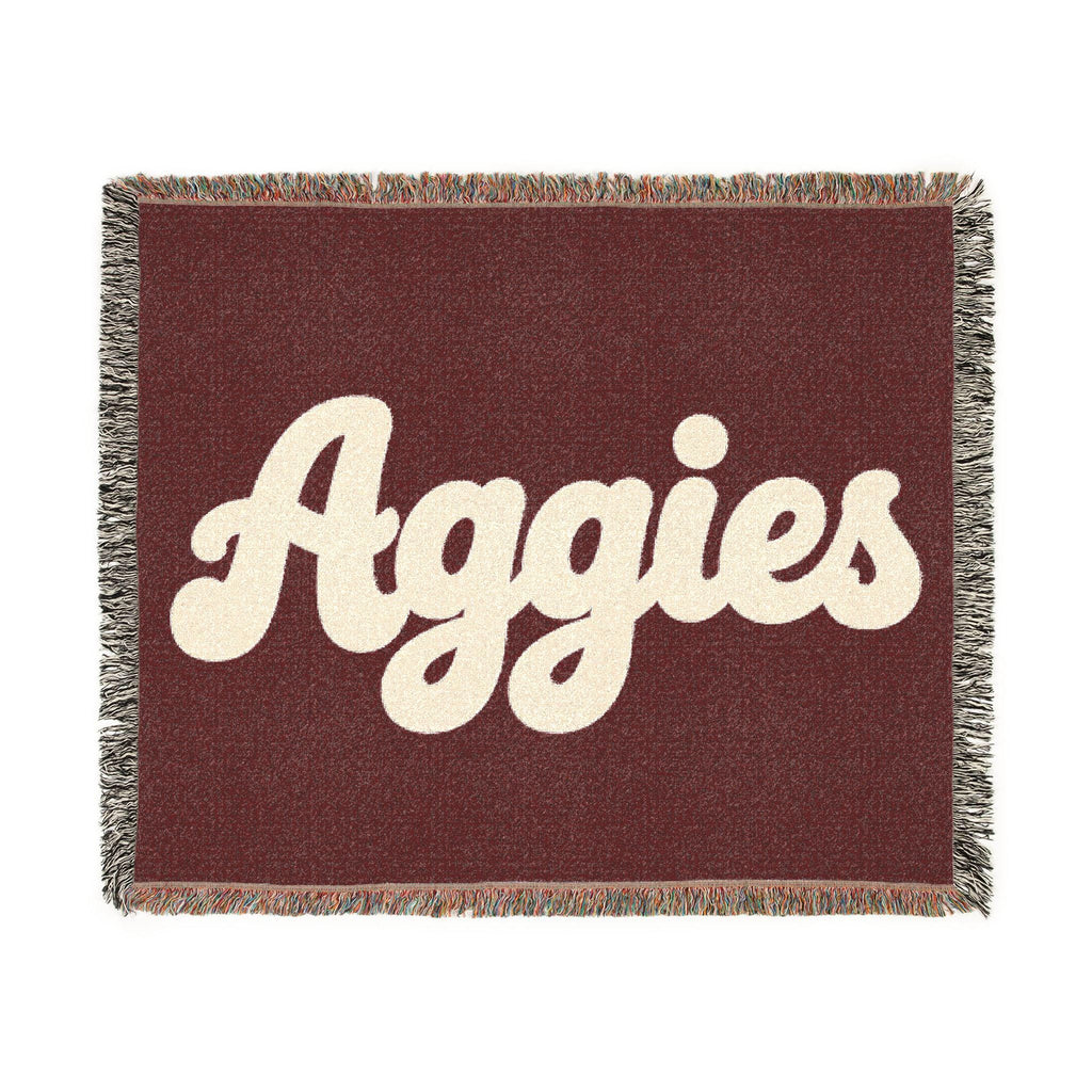Aggies Script Woven Blanket | Retro Team Lettering, Maroon Cream