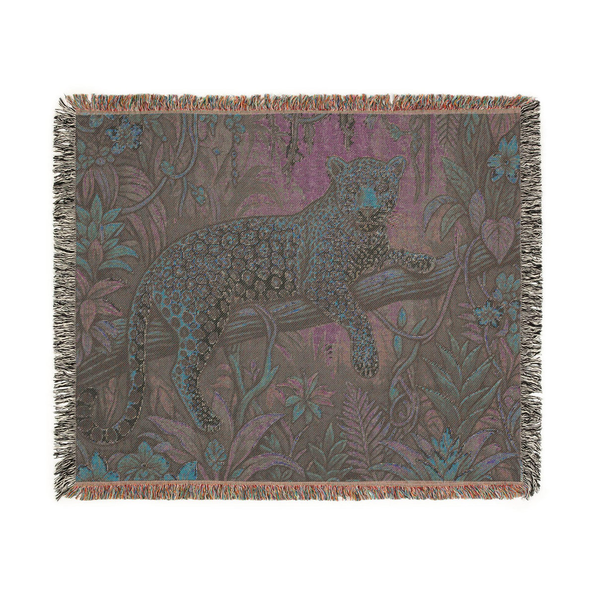 Leopard in Tropical Jungle Woven Blanket | Tapestry Throw with Fringe