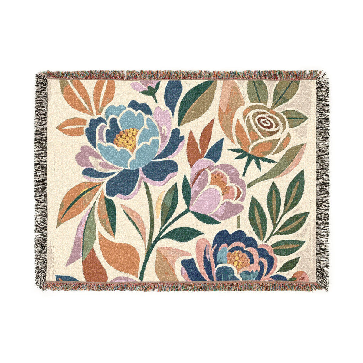 Floral Peony Tapestry Woven Blanket | Boho Floral Throw