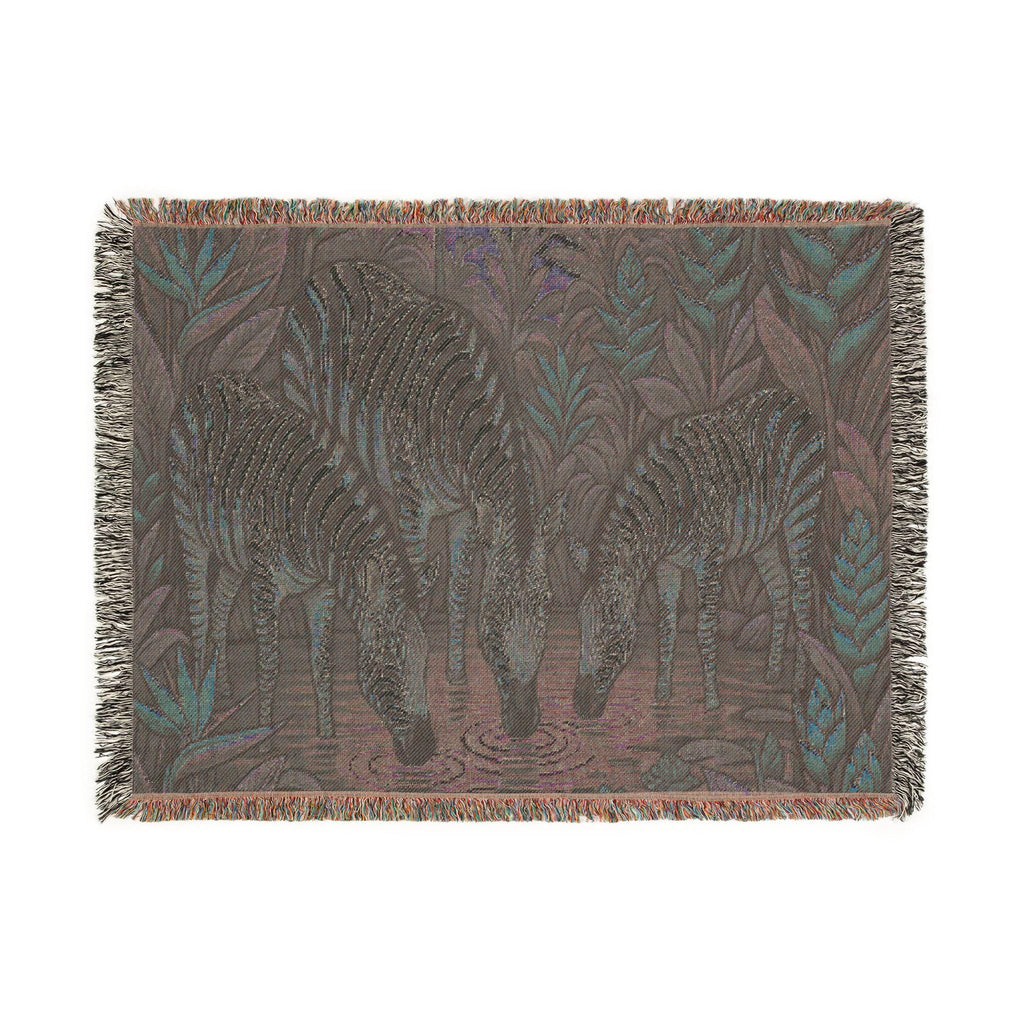 Zebra Trio Drinking Scene Woven Blanket | Tapestry Animal Throw