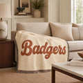 Badgers Woven Blanket | Retro Script Logo, Reversible Fringe Throw