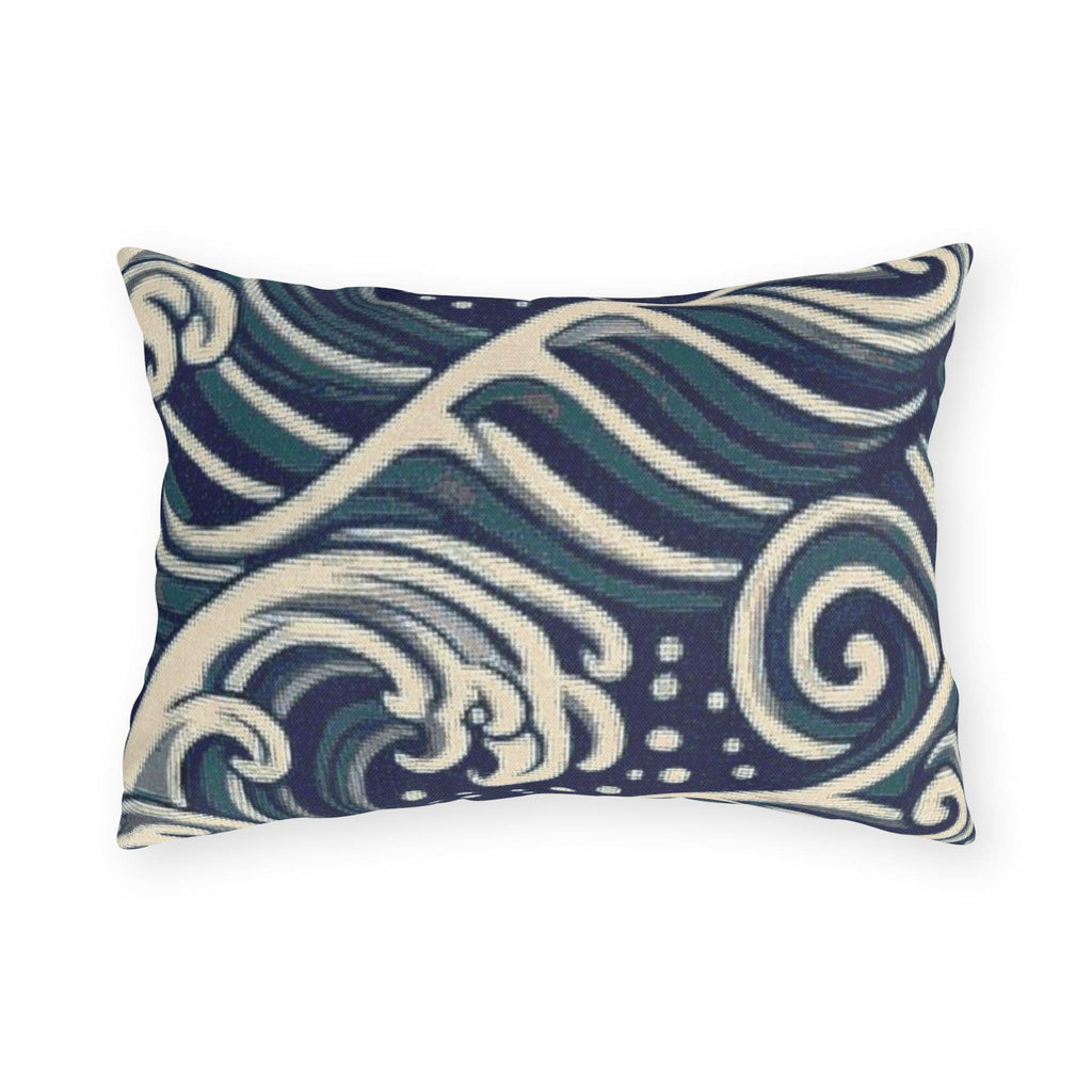 Navy Ocean Waves Outdoor Pillow | Coastal Wave Pattern Throw Pillow
