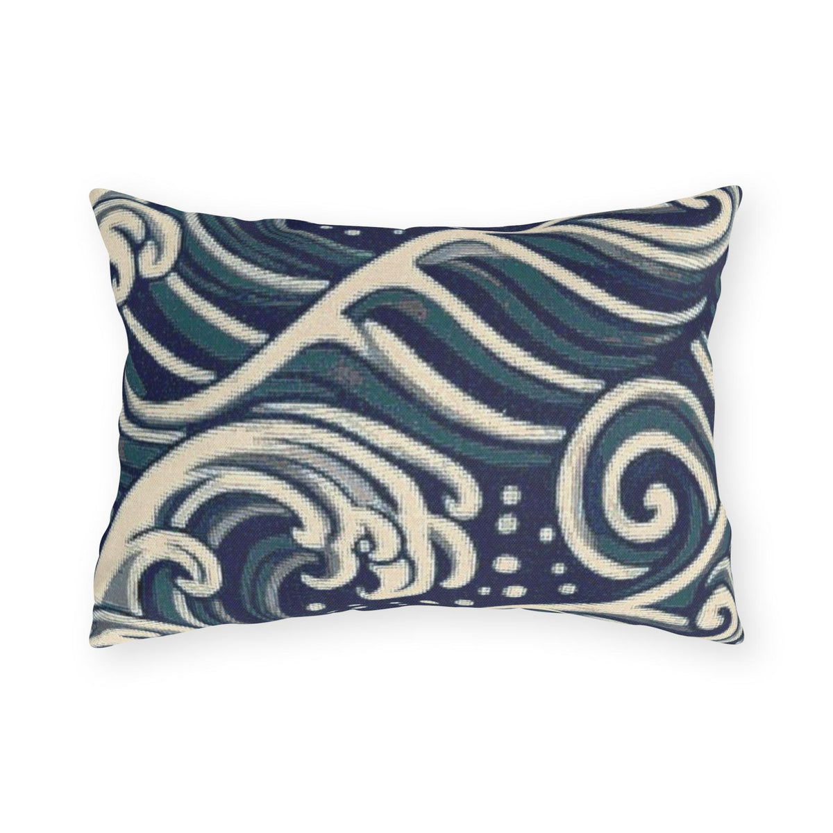 Navy Ocean Waves Outdoor Pillow | Coastal Wave Pattern Throw Pillow