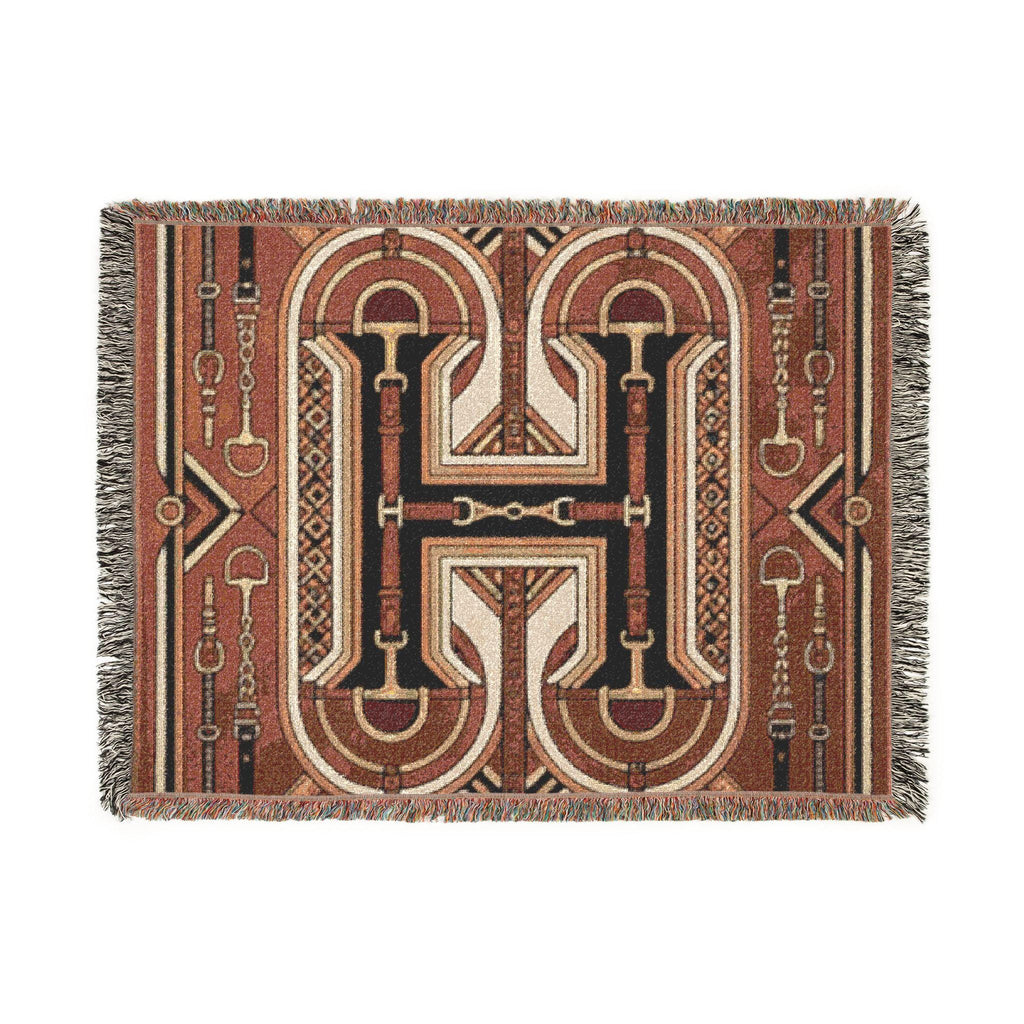 Rustic Geometric Throw, Southwestern Equestrian Initial Tapestry