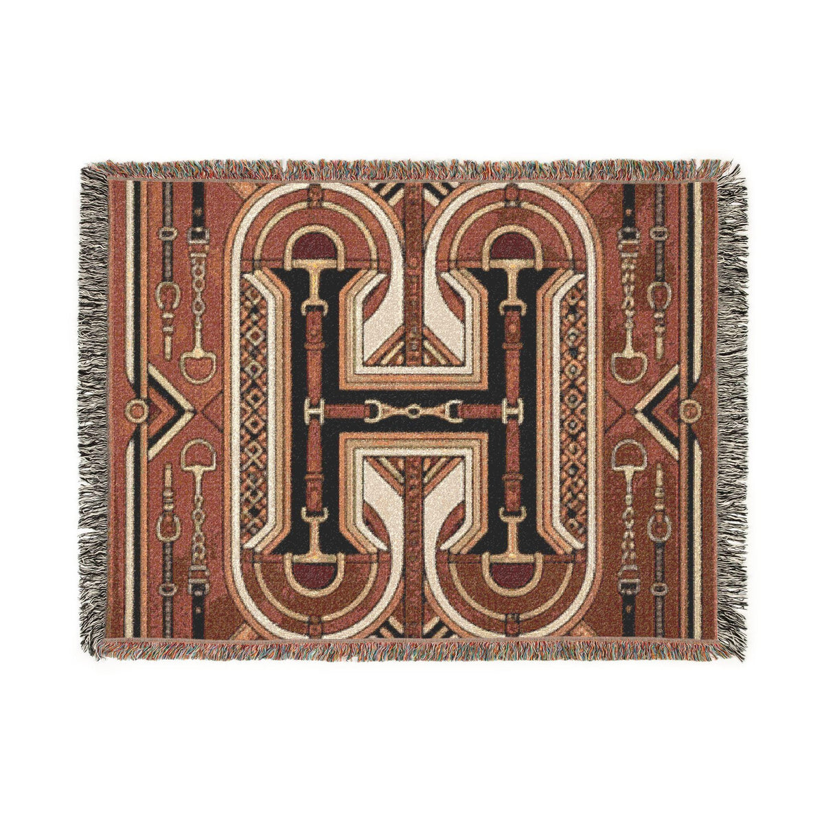 Rustic Geometric Throw, Southwestern Equestrian Initial Tapestry