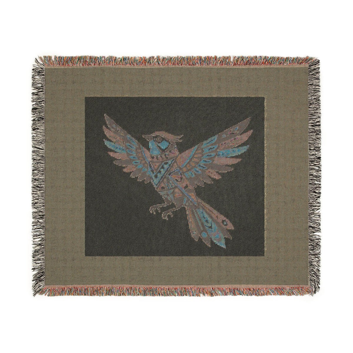 Geometric Feathered Bird Woven Blanket | Tribal Bird Throw