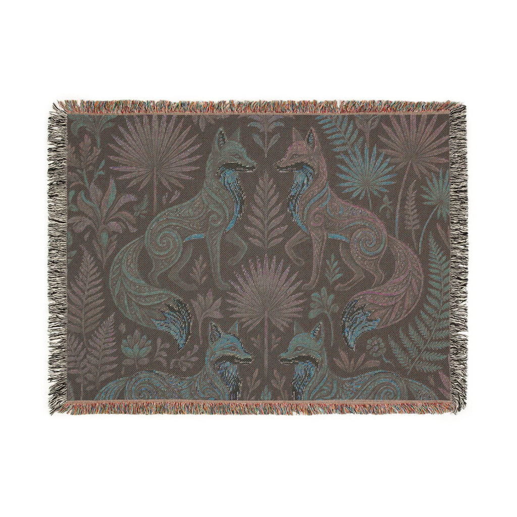 Folk Art Foxes Woven Blanket | Decorative Tapestry Throw, Nature Pattern