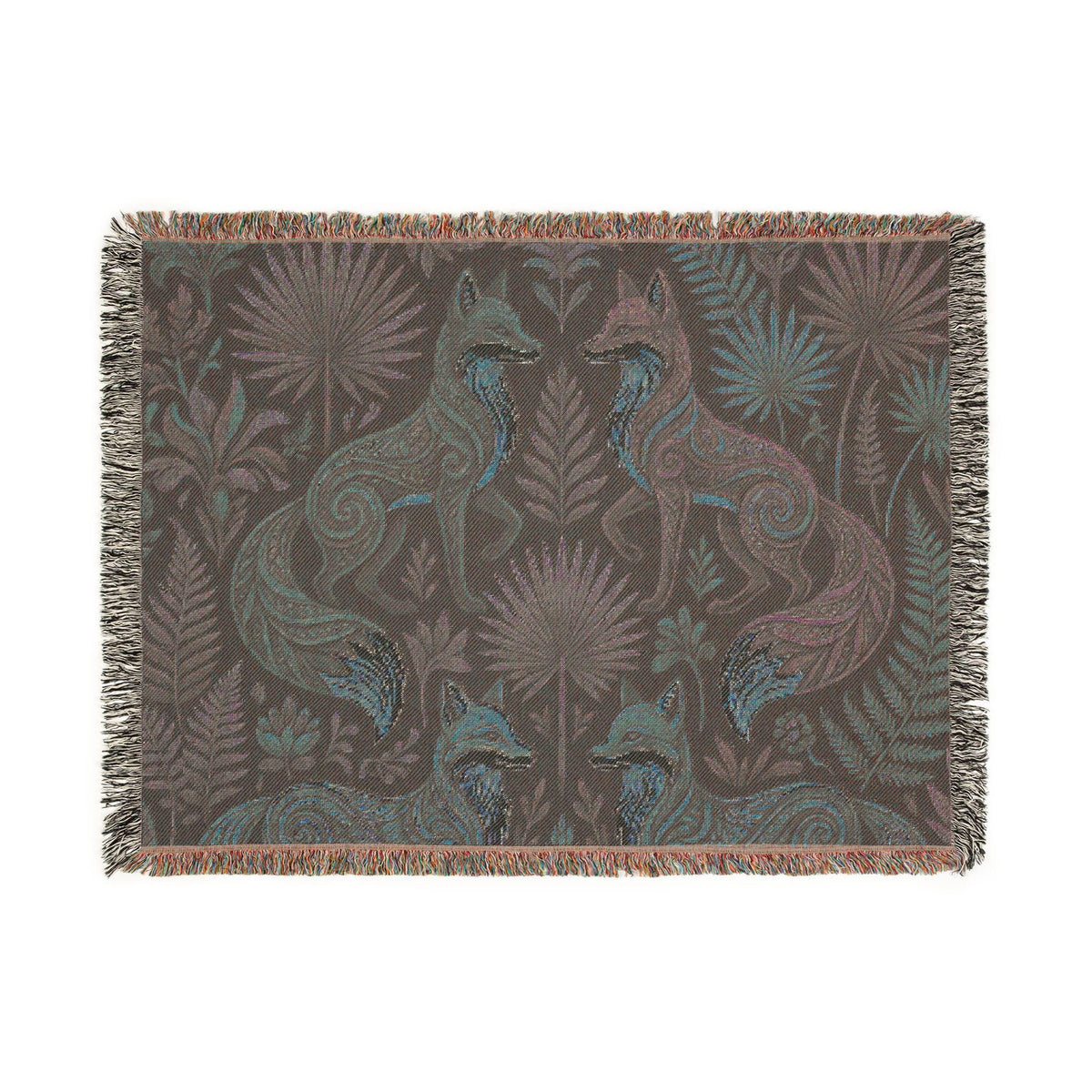 Folk Art Foxes Woven Blanket | Decorative Tapestry Throw, Nature Pattern