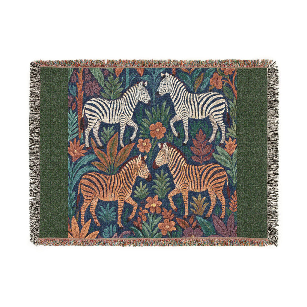 Zebra Jungle Tapestry Woven Blanket | Boho Animal Pattern