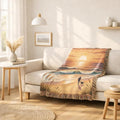 Sunset Beach Walk Woven Blanket | Coastal Ocean Scene Throw
