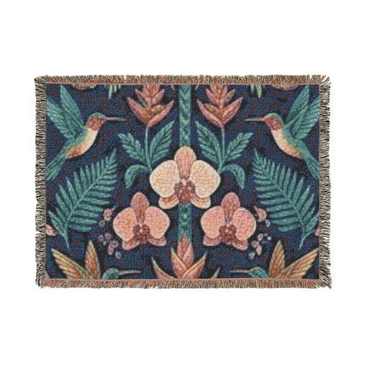 Hummingbird Floral Woven Blanket | Botanical Hummingbirds Throw