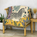 Zebra Jungle Illustration Woven Blanket | Botanical Animal Throw