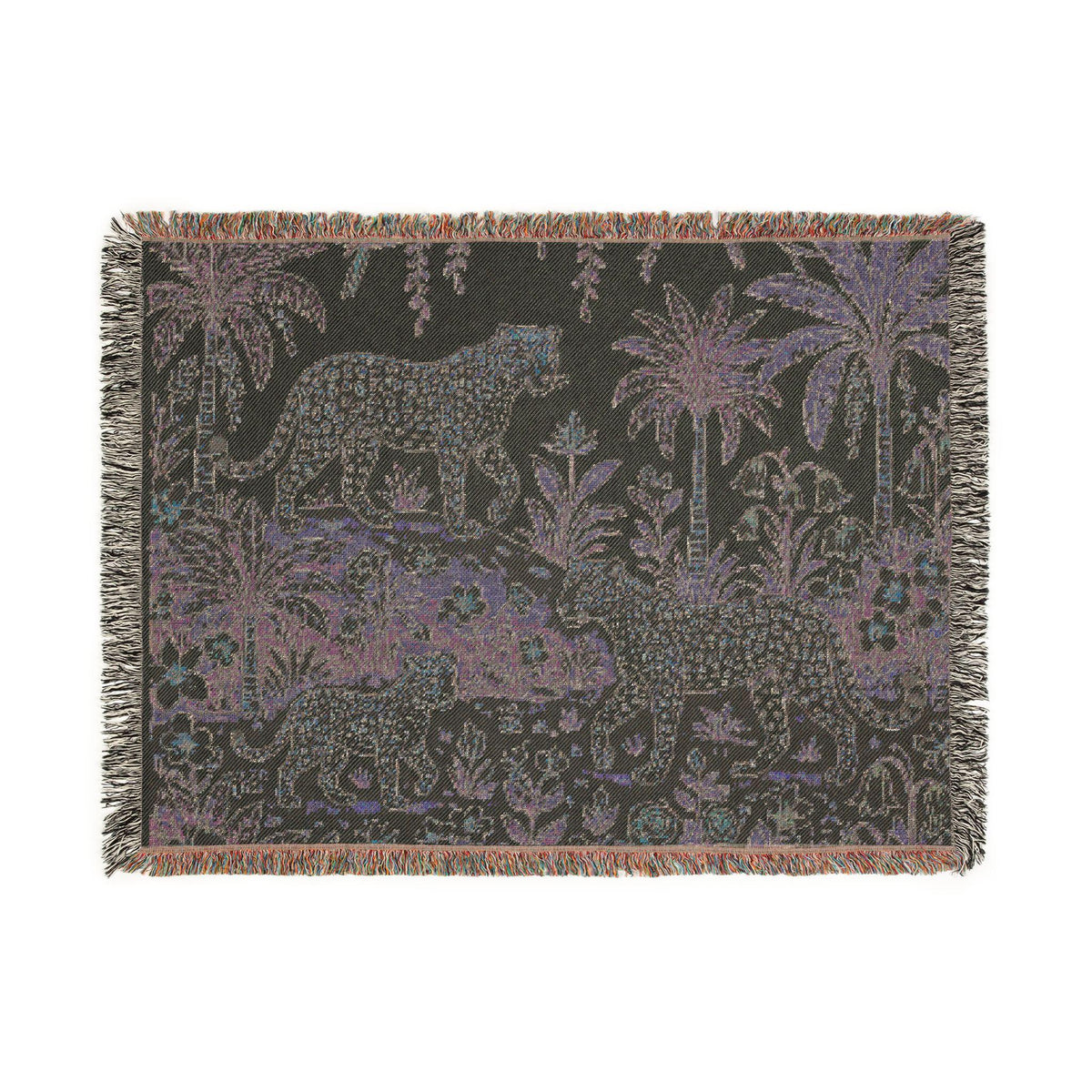 Jungle Leopard Tapestry Woven Blanket | Tropical Palm Animal Throw