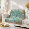 Floral Snake Illustration Blanket | Botanical Serpent Woven Throw