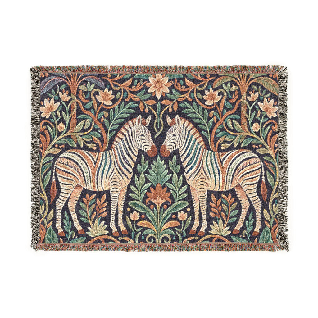 Zebra Tapestry Woven Blanket | Boho Vintage Floral Motif