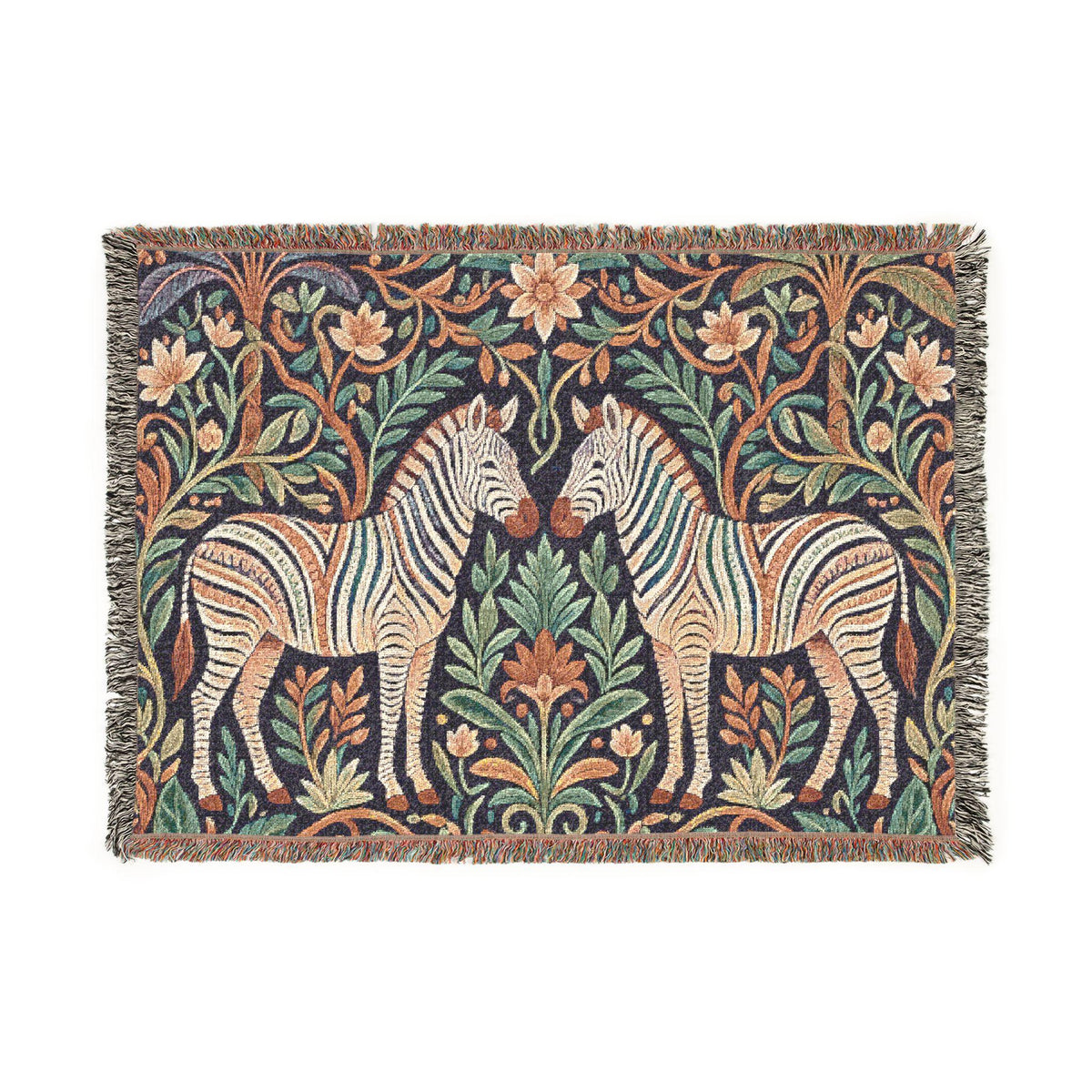 Zebra Tapestry Woven Blanket | Boho Vintage Floral Motif