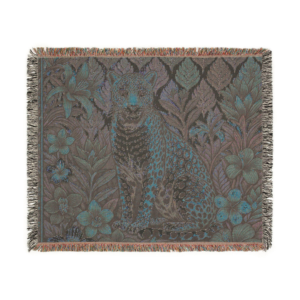 Floral Leopard Woven Blanket | Tapestry Throw, Botanical Animal Design
