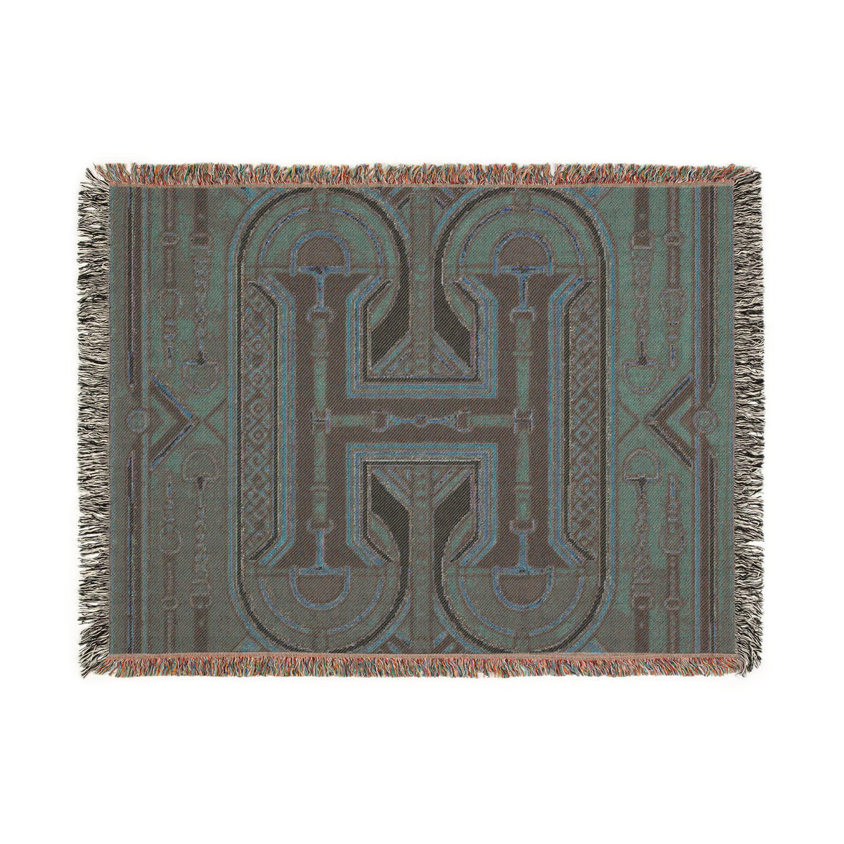 Rustic Geometric Throw, Southwestern Equestrian Initial Tapestry