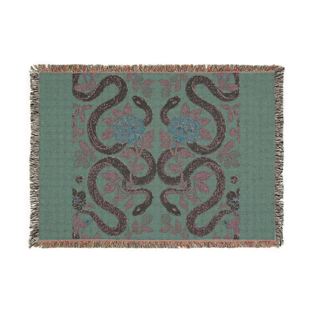 Floral Snake Tapestry Woven Blanket | Boho Retro Serpent Throw
