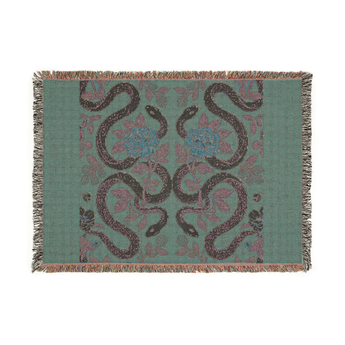 Floral Snake Tapestry Woven Blanket | Boho Retro Serpent Throw