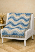 Ocean Wave Pattern Woven Blanket | Blue Teal Coastal Throw
