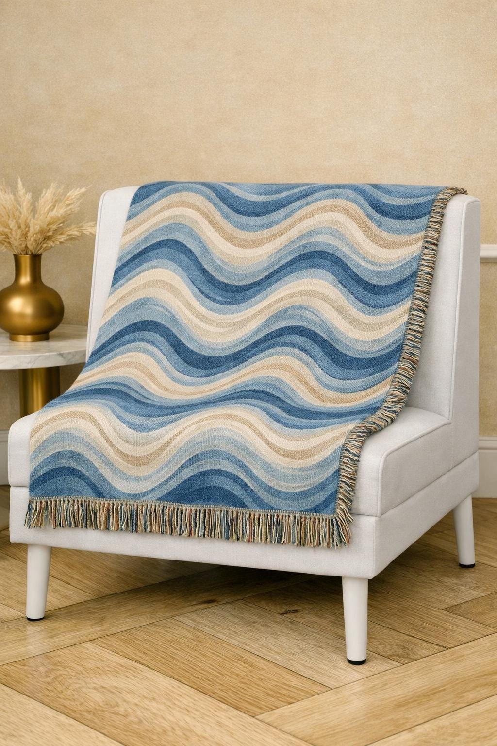 Ocean Wave Pattern Woven Blanket | Blue Teal Coastal Throw