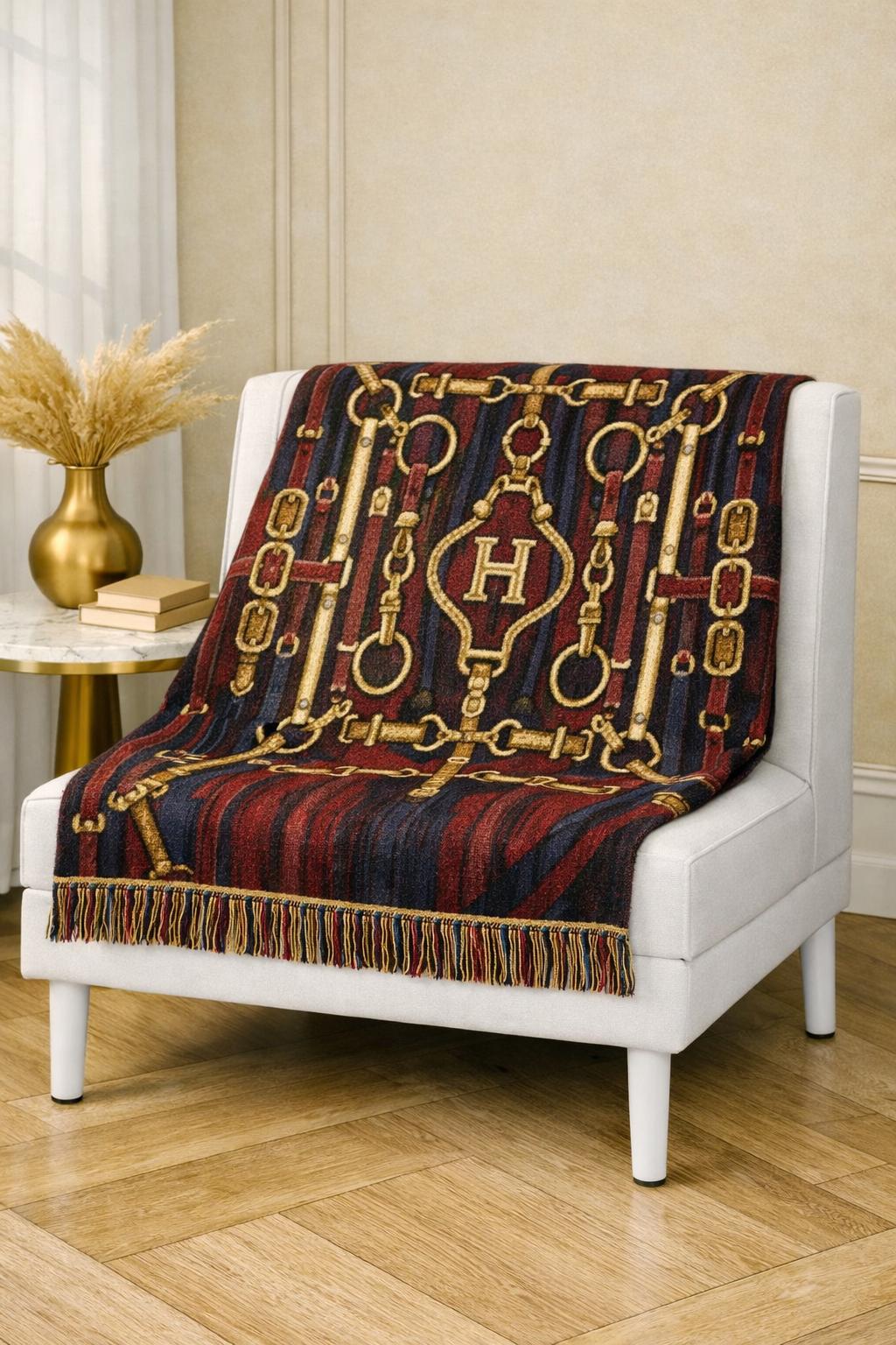 Equestrian Chain Pattern Woven Blanket | Horsebit Luxury Design