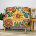 Sunflower and Dahlia floral Woven Blanket | boho floral throw tapestry