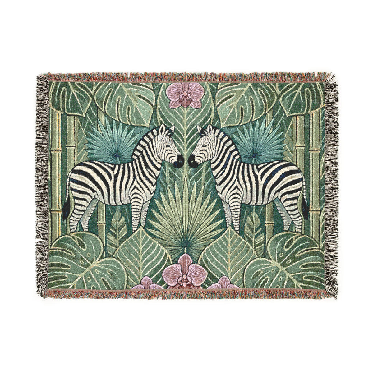 Art Deco Zebra Tapestry Woven Blanket | Jungle Palm Motif