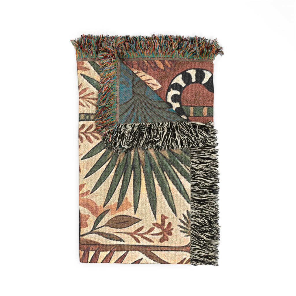 Leopard Tapestry Woven Blanket | Jungle Botanical Motif, Boho Throw