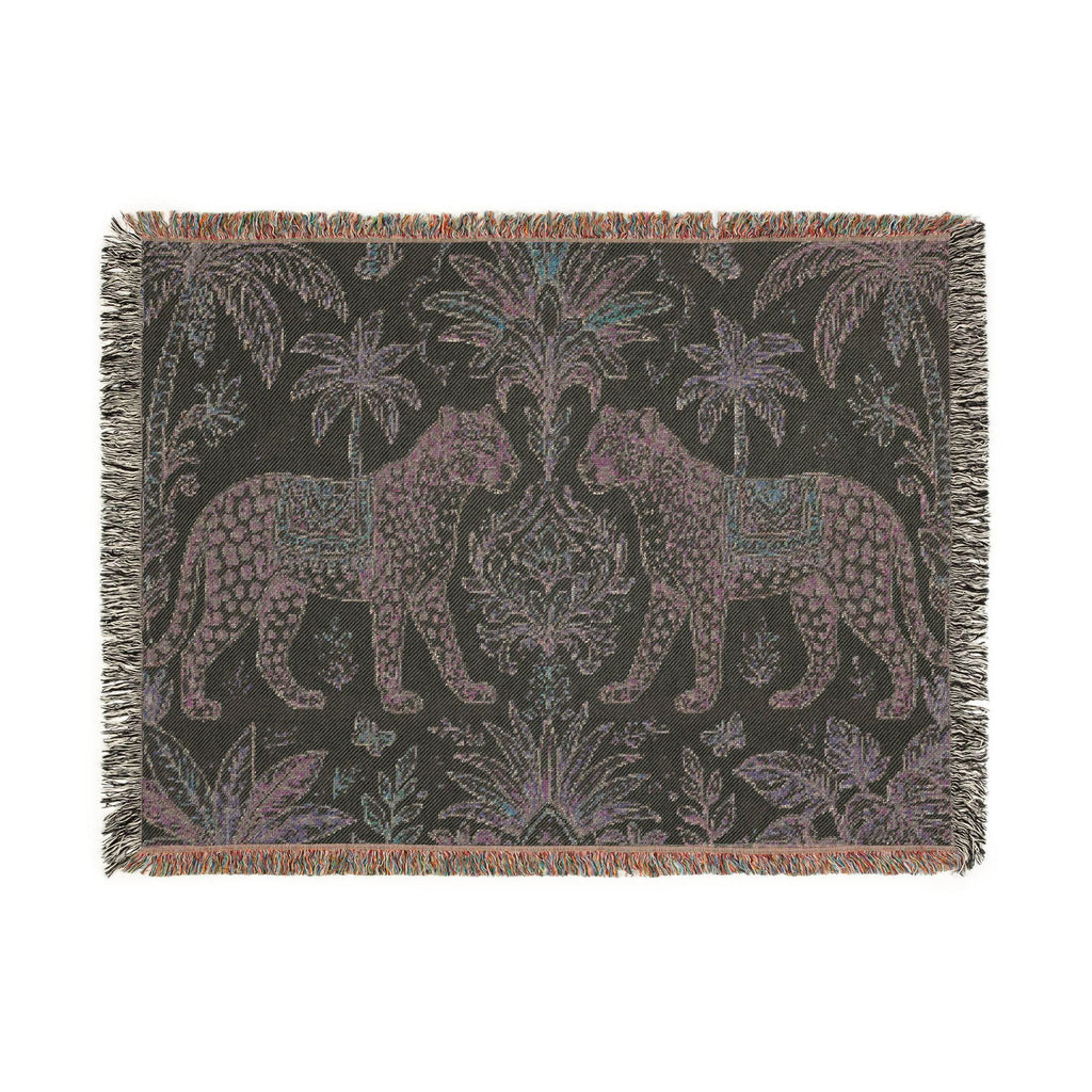 Paisley Tiger Tapestry Woven Blanket | Boho Palm Motif