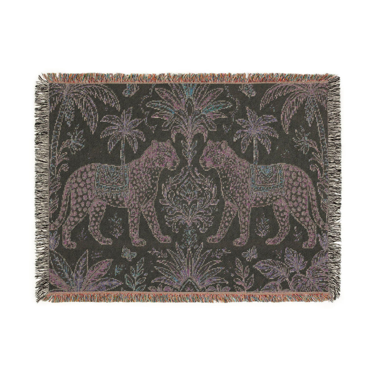 Paisley Tiger Tapestry Woven Blanket | Boho Palm Motif