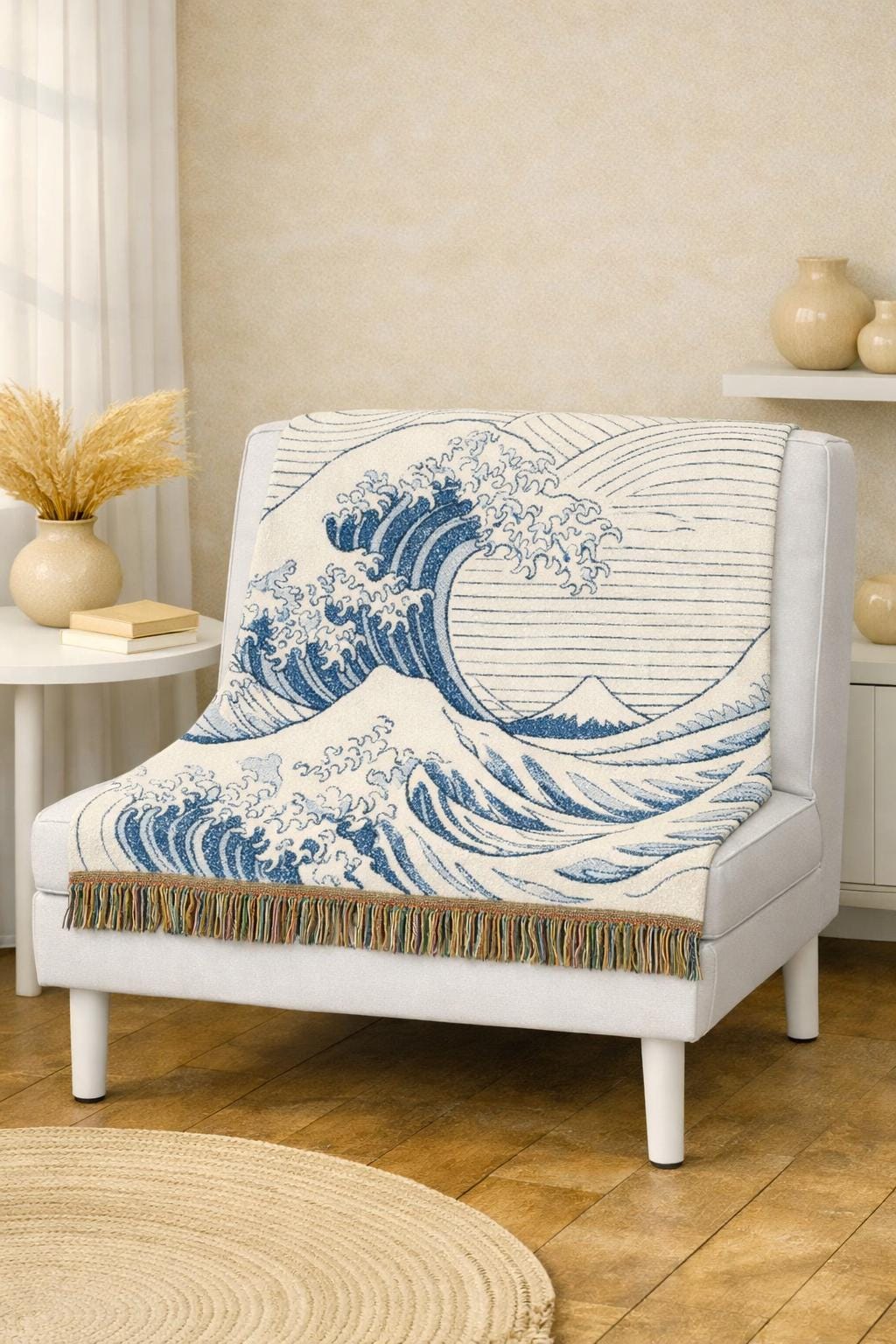Wave Woven Blanket | Japanese Ocean Tapestry Throw