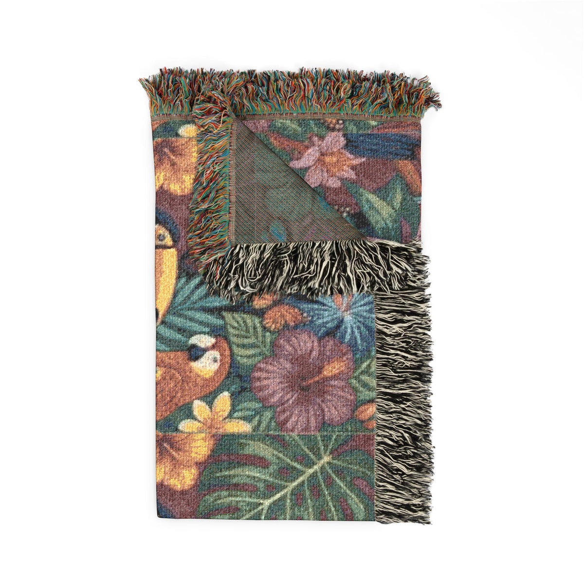 Tropical Toucan Floral Woven Blanket | Jungle Leaves Tapestry Throw