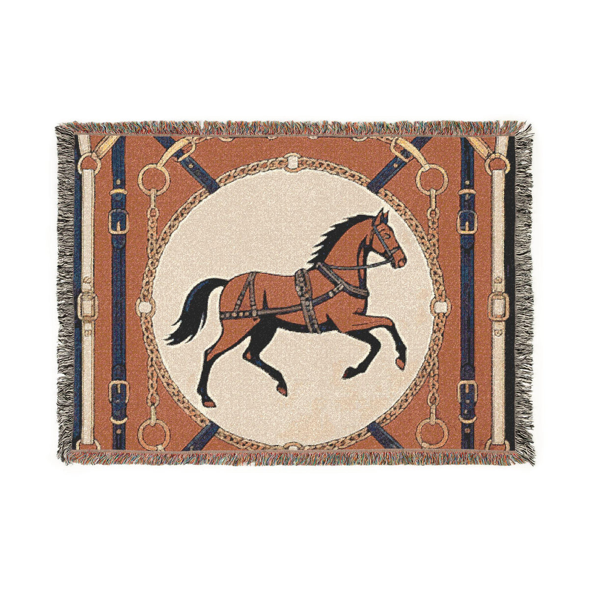 Equestrian Chic Woven Blanket | Horse Pattern Throw