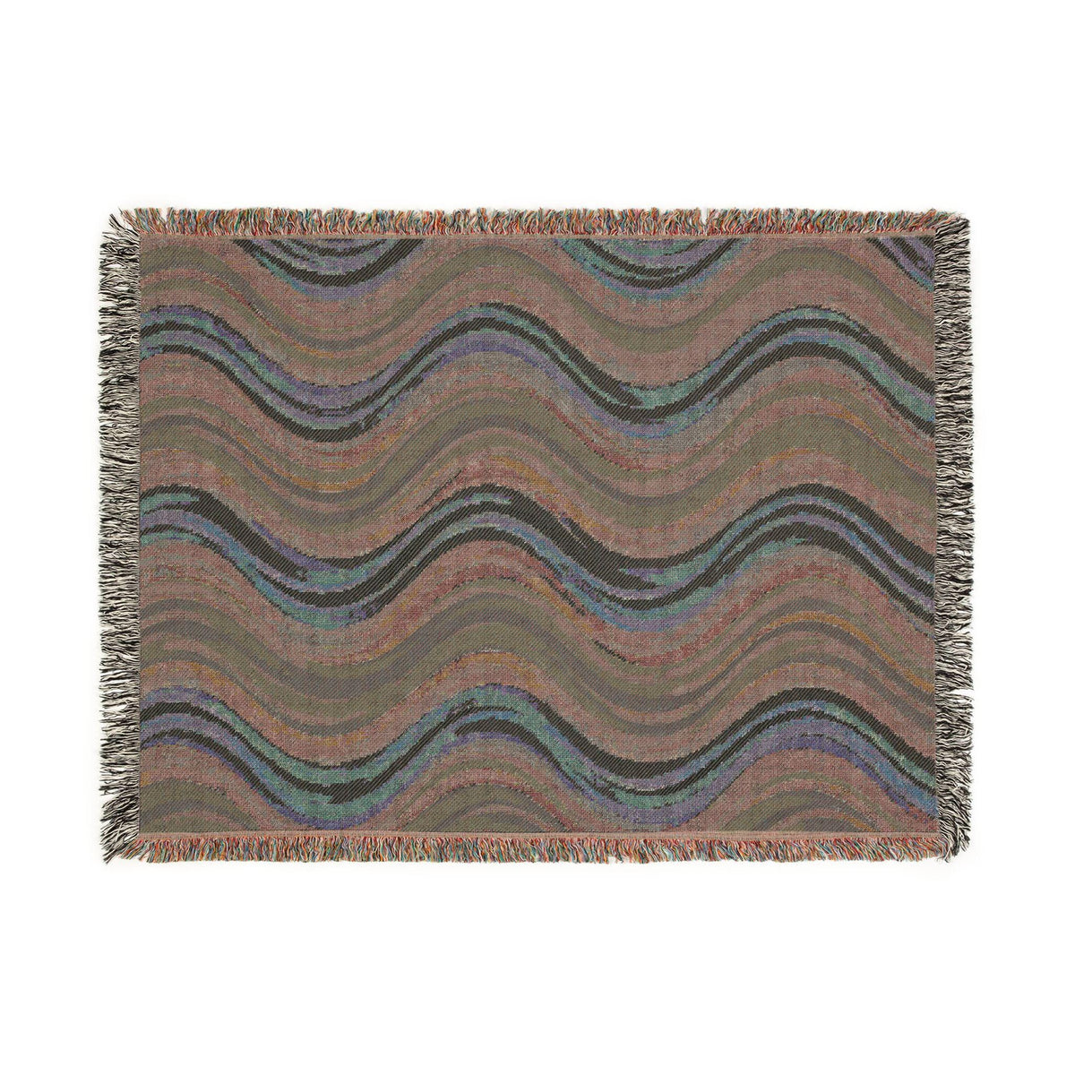 Ocean Wave Pattern Woven Blanket | Blue Teal Coastal Throw