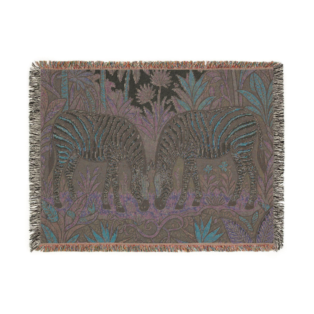 Zebra Pair Tapestry Woven Blanket | Jungle Botanical Throw