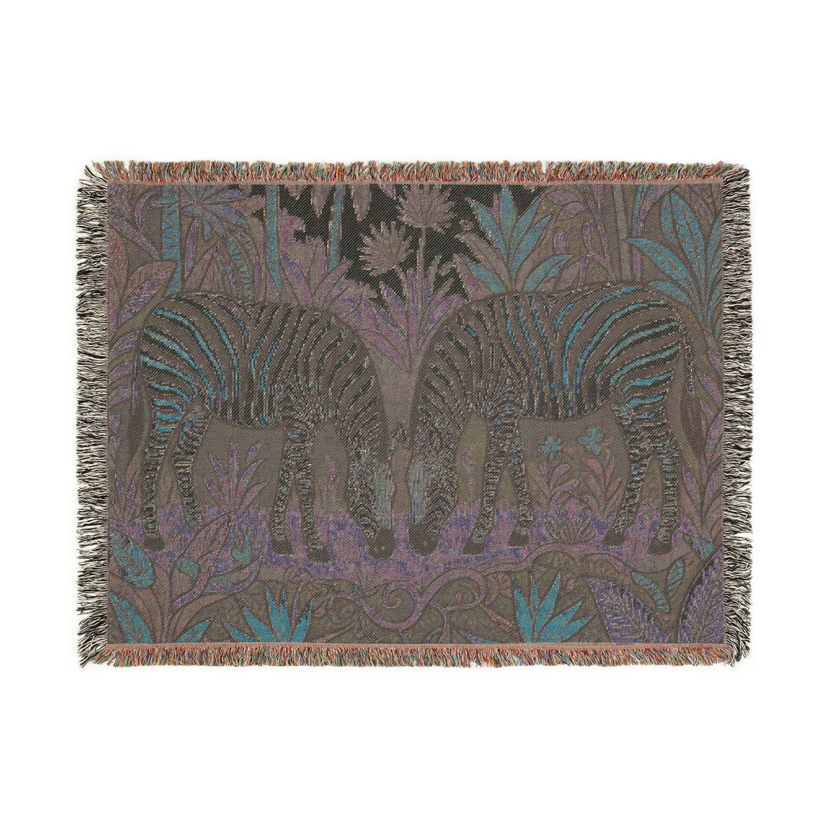 Zebra Pair Tapestry Woven Blanket | Jungle Botanical Throw