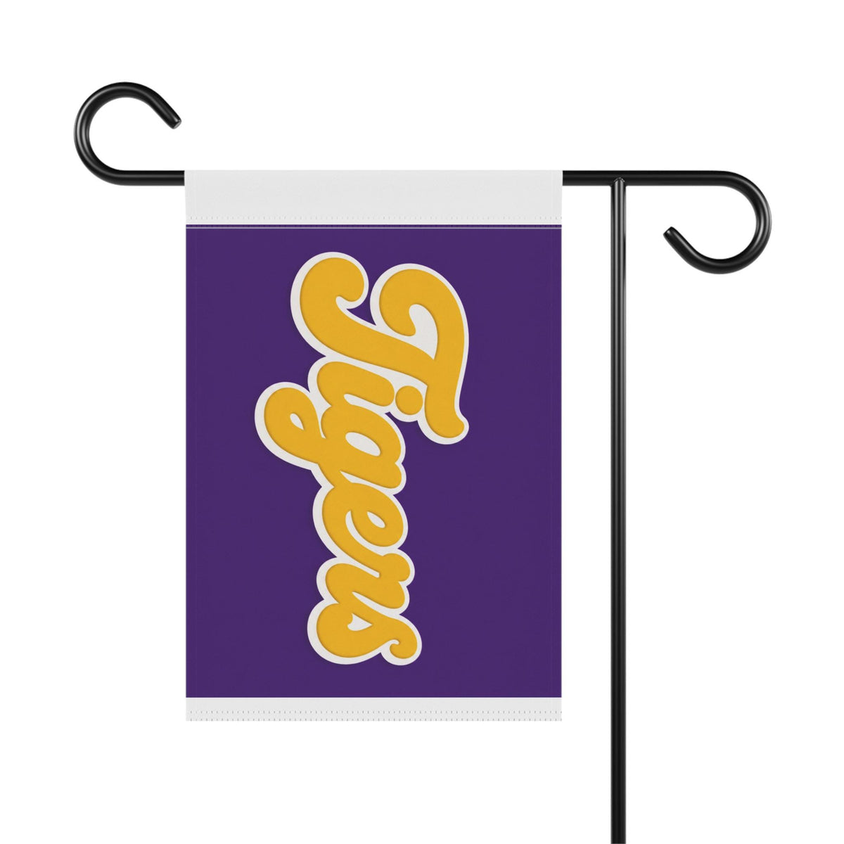 Tigers Garden Flag | Purple Gold Script Outdoor House Banner