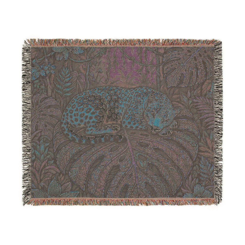 Sleeping Leopard Woven Blanket | Jungle Tapestry Throw, Boho Animal Decor