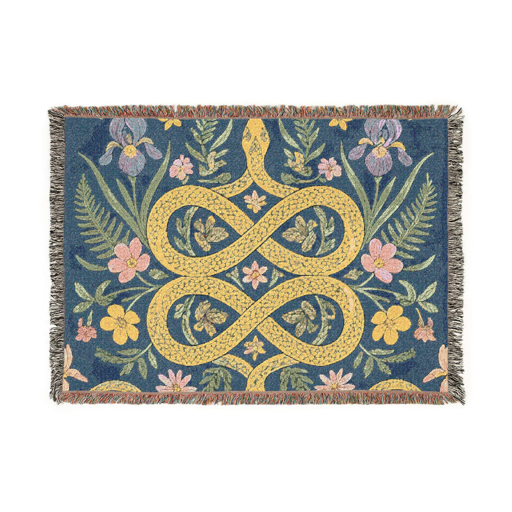 Floral Infinity Knot Woven Blanket | Boho Tapestry Throw