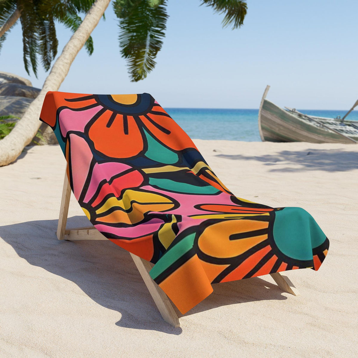 Retro Floral Pop Art Beach Towel