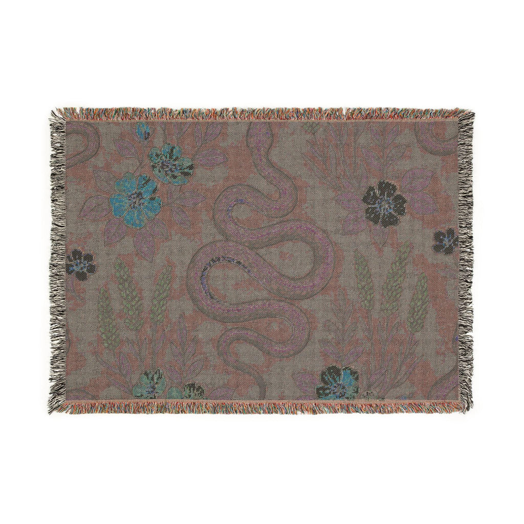 Floral Snake Illustration Blanket | Botanical Serpent Woven Throw