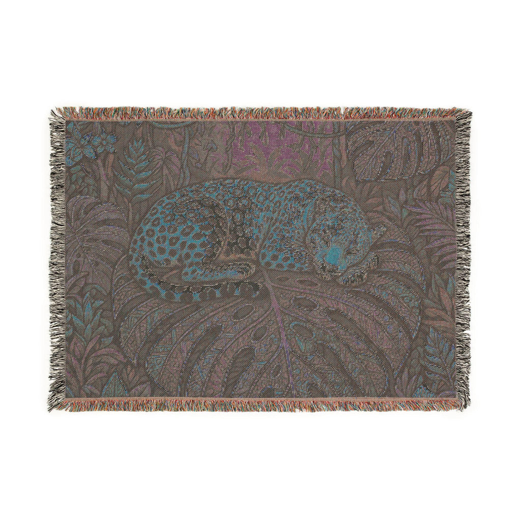Sleeping Leopard Woven Blanket | Jungle Tapestry Throw, Boho Animal Decor
