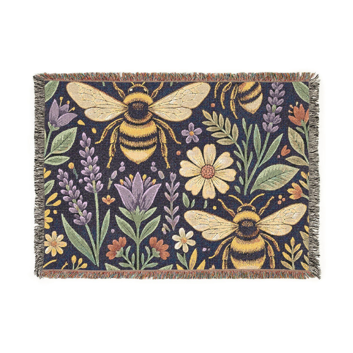 Bees and Wildflowers Woven Blanket | Bee Floral Throw
