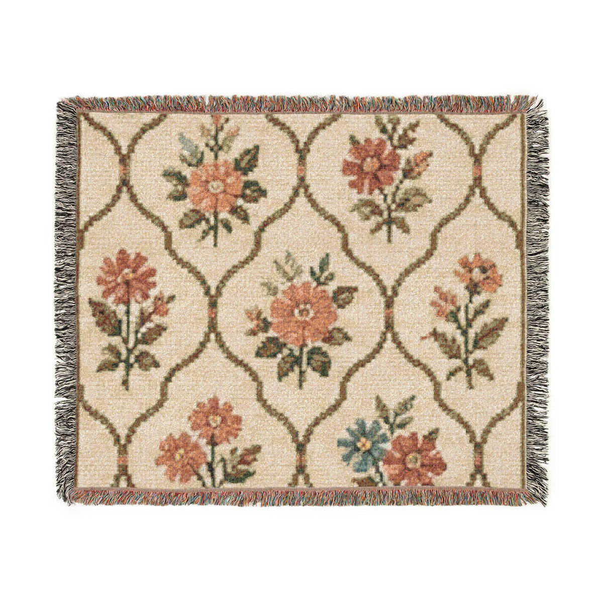 Vintage Floral Trellis Woven Blanket | Tapestry Throw