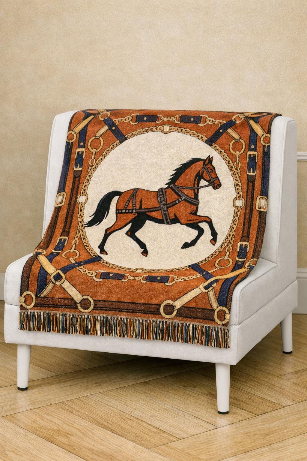 Equestrian Chic Woven Blanket | Horse Pattern Throw